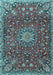 Machine Washable Medallion Light Blue Traditional Rug, wshtr4549lblu