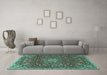 Machine Washable Medallion Turquoise Traditional Area Rugs in a Living Room,, wshtr4549turq