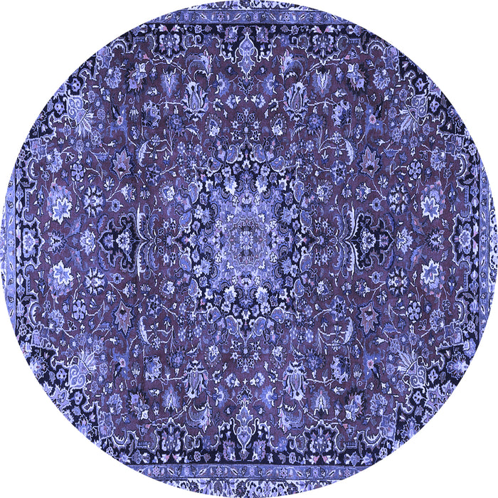 Round Machine Washable Medallion Blue Traditional Rug, wshtr4549blu