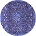 Round Machine Washable Medallion Blue Traditional Rug, wshtr4549blu