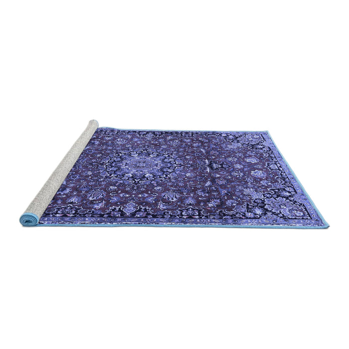 Sideview of Machine Washable Medallion Blue Traditional Rug, wshtr4549blu
