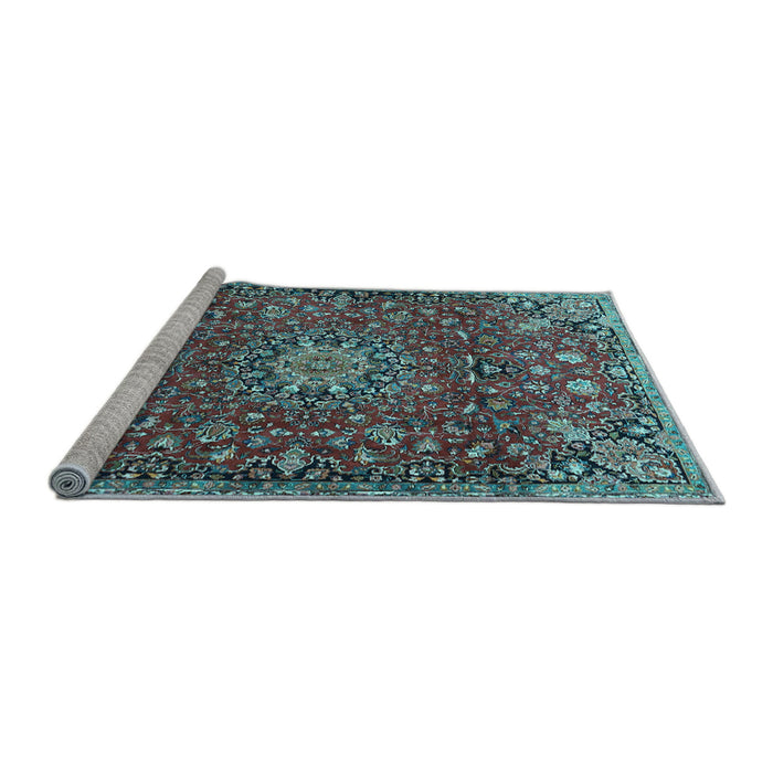 Sideview of Machine Washable Medallion Light Blue Traditional Rug, wshtr4549lblu