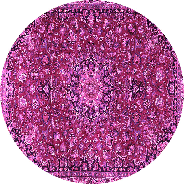 Round Machine Washable Medallion Pink Traditional Rug, wshtr4549pnk