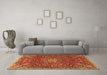 Machine Washable Medallion Orange Traditional Area Rugs in a Living Room, wshtr4549org