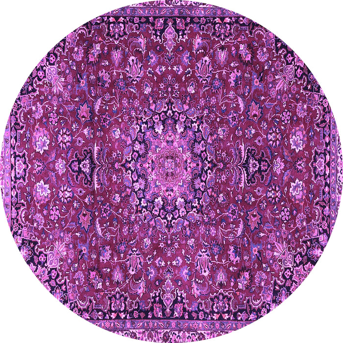 Round Machine Washable Medallion Purple Traditional Area Rugs, wshtr4549pur