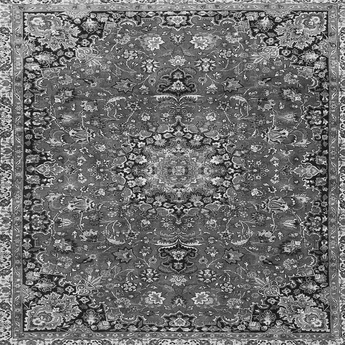 Round Machine Washable Medallion Gray Traditional Rug, wshtr4549gry