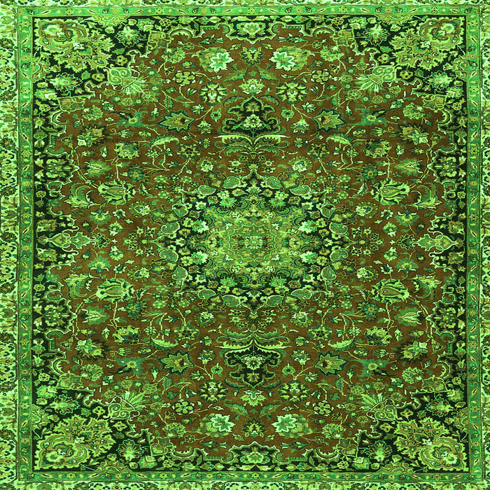 Round Machine Washable Medallion Green Traditional Area Rugs, wshtr4549grn