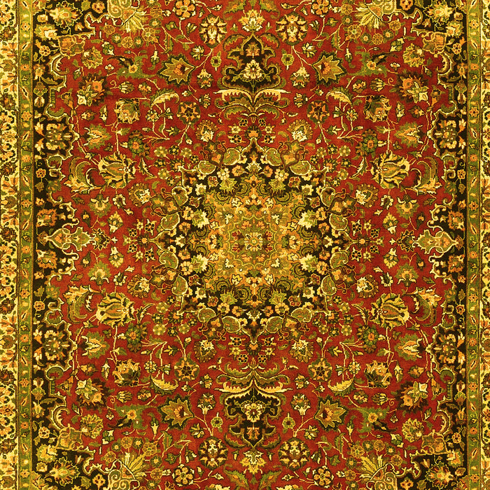 Machine Washable Medallion Yellow Traditional Rug, wshtr4549yw