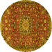 Round Machine Washable Medallion Yellow Traditional Rug, wshtr4549yw