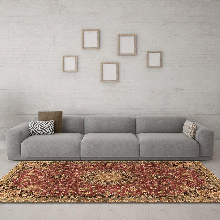 Machine Washable Medallion Brown Traditional Rug in a Living Room,, wshtr4549brn