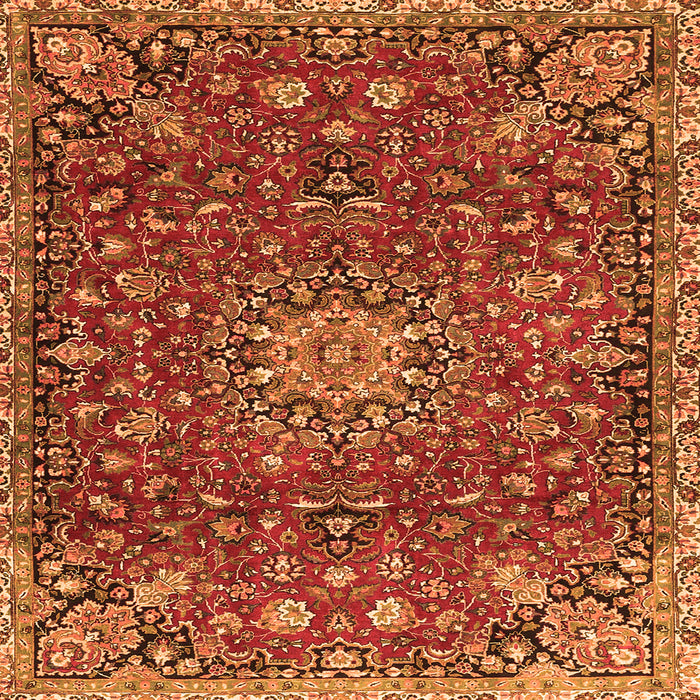 Round Machine Washable Medallion Orange Traditional Area Rugs, wshtr4549org