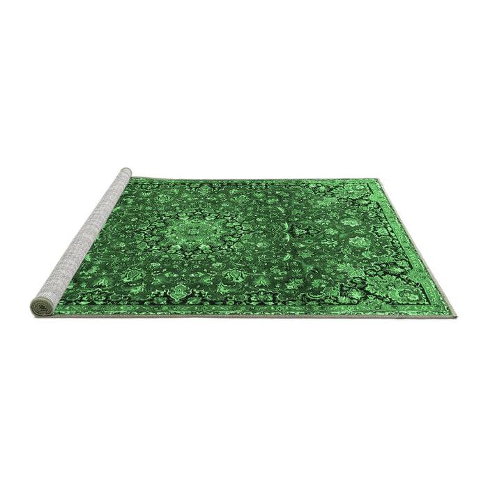 Sideview of Machine Washable Medallion Emerald Green Traditional Area Rugs, wshtr4549emgrn