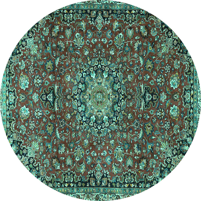 Round Medallion Turquoise Traditional Rug, tr4549turq