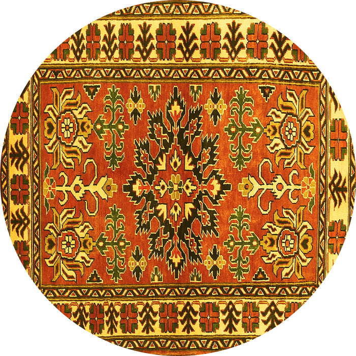 Round Machine Washable Geometric Yellow Traditional Rug, wshtr454yw