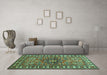 Machine Washable Geometric Turquoise Traditional Area Rugs in a Living Room,, wshtr454turq