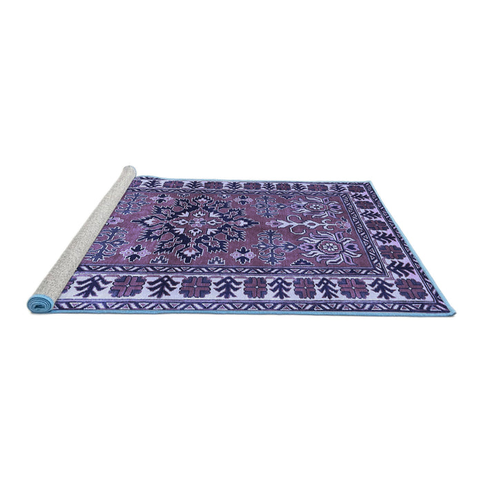 Sideview of Machine Washable Geometric Blue Traditional Rug, wshtr454blu