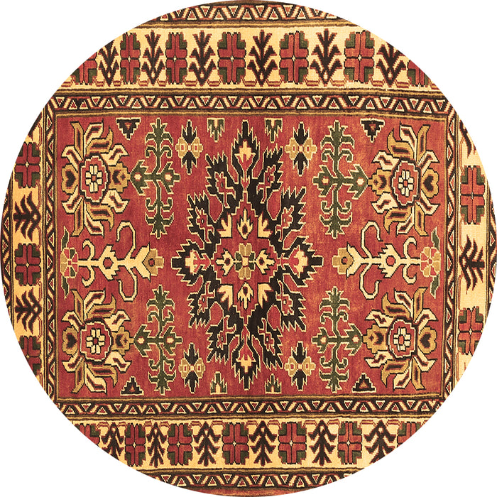 Round Geometric Brown Traditional Rug, tr454brn