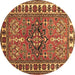 Round Geometric Brown Traditional Rug, tr454brn