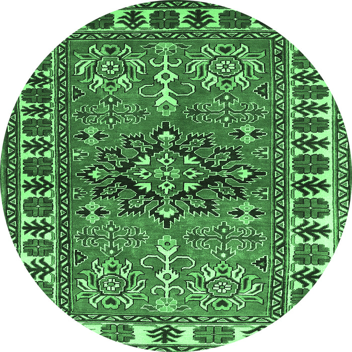 Round Machine Washable Geometric Emerald Green Traditional Area Rugs, wshtr454emgrn