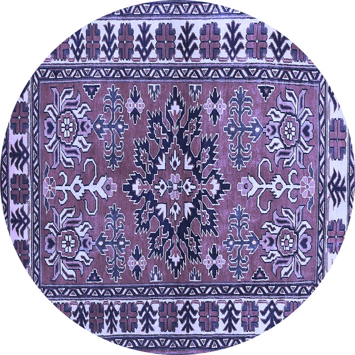 Round Machine Washable Geometric Blue Traditional Rug, wshtr454blu