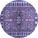 Round Machine Washable Geometric Blue Traditional Rug, wshtr454blu