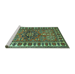 Sideview of Machine Washable Geometric Turquoise Traditional Area Rugs, wshtr454turq