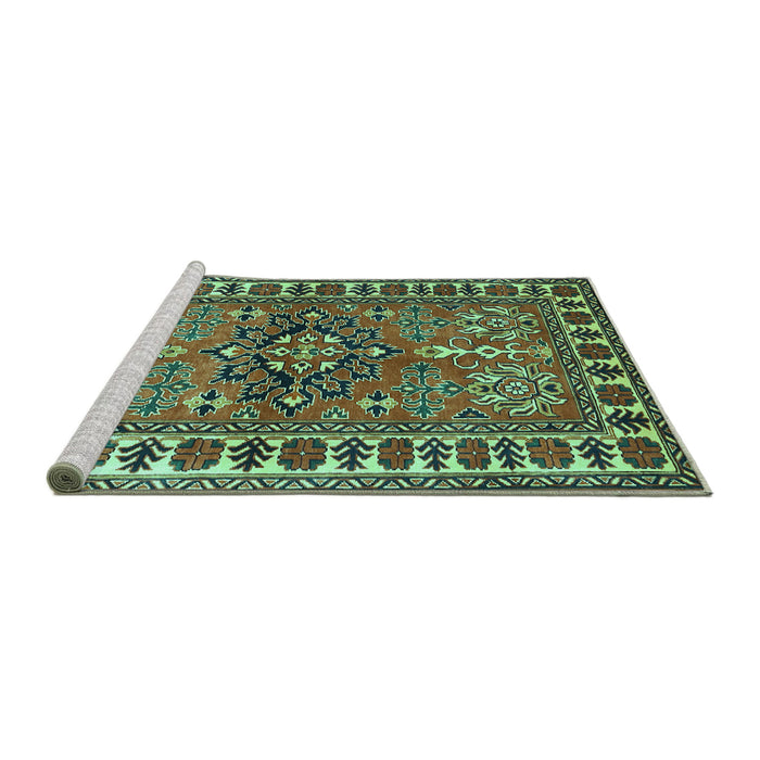 Sideview of Machine Washable Geometric Turquoise Traditional Area Rugs, wshtr454turq