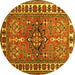 Round Geometric Yellow Traditional Rug, tr454yw