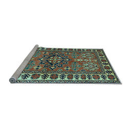 Sideview of Machine Washable Geometric Light Blue Traditional Rug, wshtr454lblu