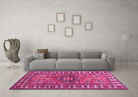 Machine Washable Geometric Pink Traditional Rug, wshtr454pnk