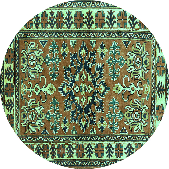 Round Geometric Turquoise Traditional Rug, tr454turq