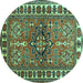 Round Geometric Turquoise Traditional Rug, tr454turq