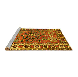 Sideview of Machine Washable Geometric Yellow Traditional Rug, wshtr454yw