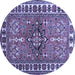 Round Geometric Blue Traditional Rug, tr454blu