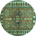 Round Machine Washable Geometric Turquoise Traditional Area Rugs, wshtr454turq