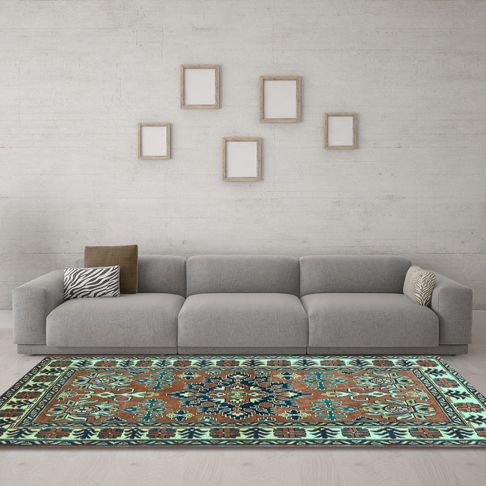Machine Washable Geometric Light Blue Traditional Rug in a Living Room, wshtr454lblu
