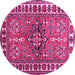 Round Machine Washable Geometric Pink Traditional Rug, wshtr454pnk