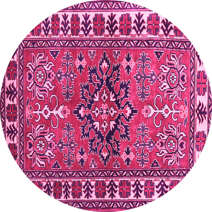 Round Geometric Pink Traditional Rug, tr454pnk