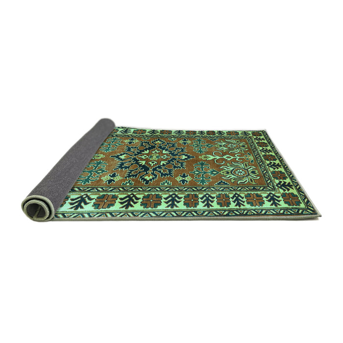 Sideview of Geometric Turquoise Traditional Rug, tr454turq