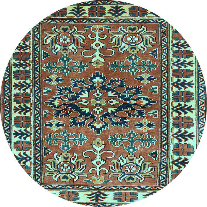 Round Machine Washable Geometric Light Blue Traditional Rug, wshtr454lblu