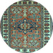 Round Machine Washable Geometric Light Blue Traditional Rug, wshtr454lblu