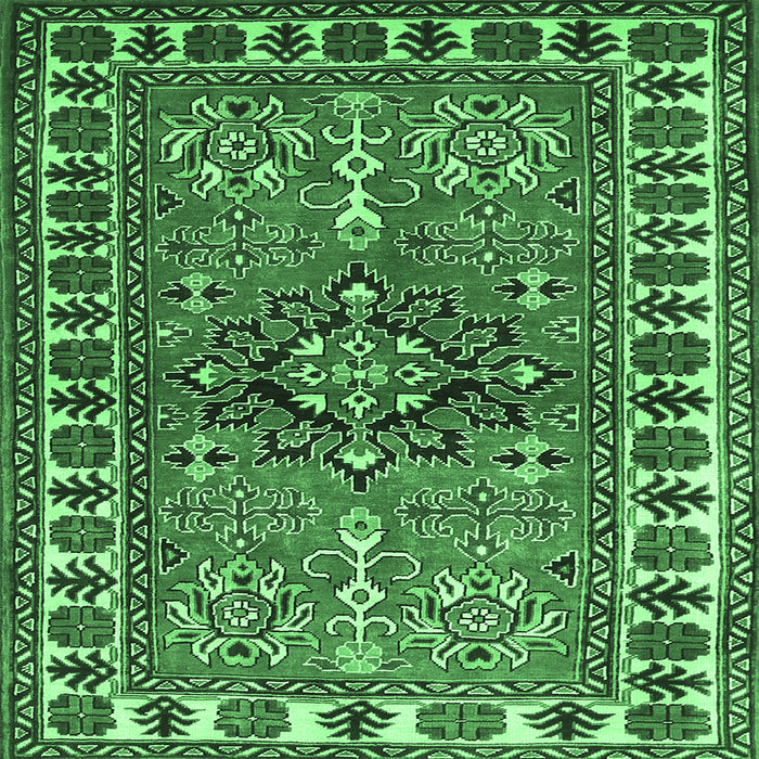 Square Geometric Emerald Green Traditional Rug, tr454emgrn