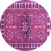 Round Geometric Purple Traditional Rug, tr454pur