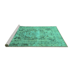 Sideview of Machine Washable Persian Turquoise Traditional Area Rugs, wshtr4550turq