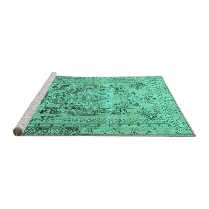 Sideview of Machine Washable Persian Turquoise Traditional Area Rugs, wshtr4550turq