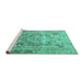 Sideview of Machine Washable Persian Turquoise Traditional Area Rugs, wshtr4550turq