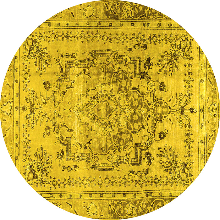 Round Persian Yellow Traditional Rug, tr4550yw