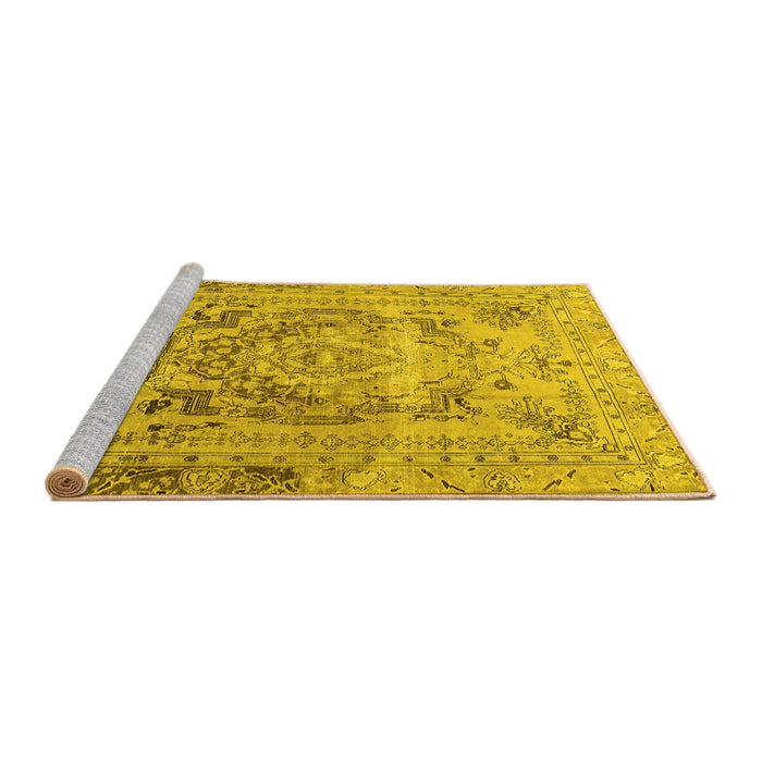 Sideview of Machine Washable Persian Yellow Traditional Rug, wshtr4550yw
