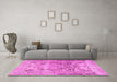 Machine Washable Persian Pink Traditional Rug in a Living Room, wshtr4550pnk