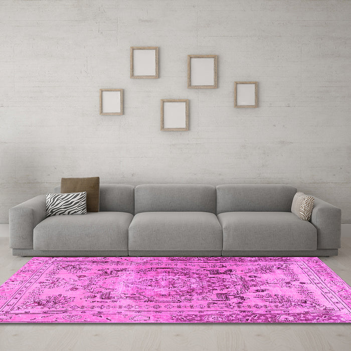 Machine Washable Persian Pink Traditional Rug in a Living Room, wshtr4550pnk